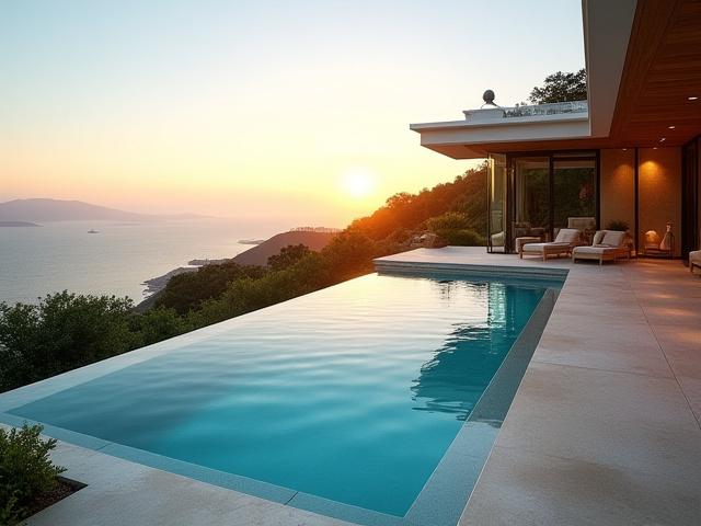 モダンな個人邸宅の美しいインフィニティプール