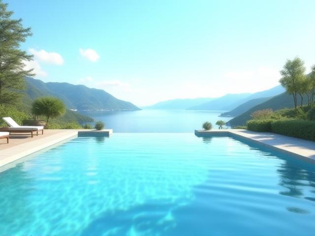 周囲の景色を借景としたプール