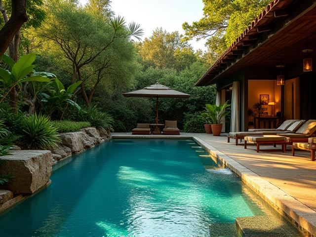 緑豊かな自然に囲まれた景観一体型プール